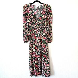 Leith Nordstrom Green & Pink Floral Midi Dress Size Small